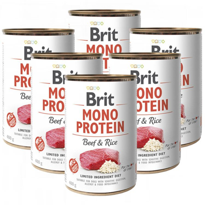 Pachet Conserve Caini BRIT MONO PROTEIN Beef and Rice 6x400g