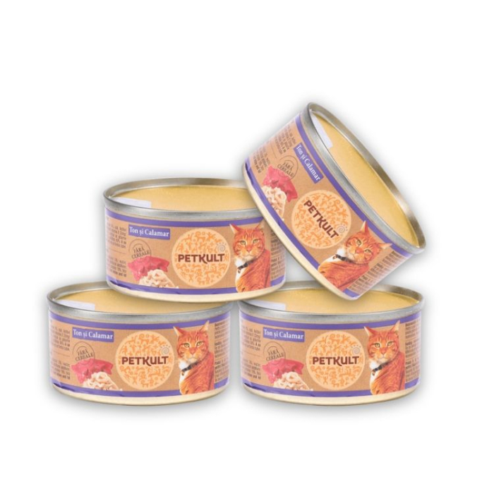 Pachet Conserve Pisici PETKULT cu Ton si Calamar 4x80g