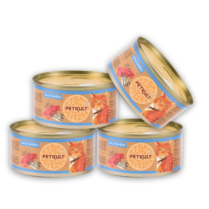 Pachet Conserve Pisici PETKULT cu Ton si Sardine 4x80g