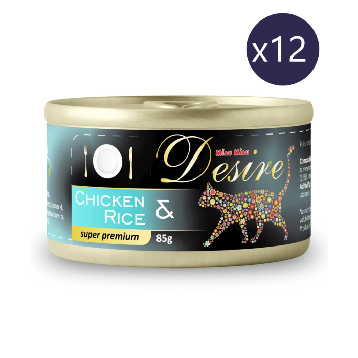 Pachet Economic DESIRE, Hrană Umedă Pisică Adult, Pui File și Orez în Gelatină, 12x85g [1]