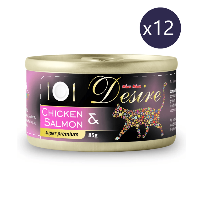 Pachet Economic DESIRE, Hrană Umedă Pisică Adult, Pui File și Somon în Gelatină, 12x85g [1]