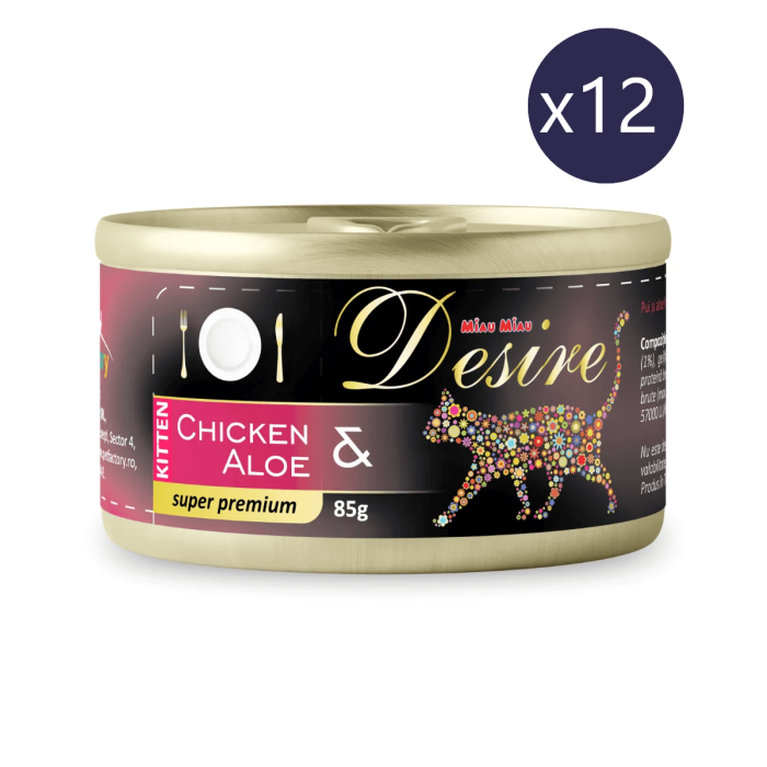 Pachet Economic DESIRE, Hrană Umedă Pisică Junior, Pui File și Aloe în Gelatină, 12x85g [1]
