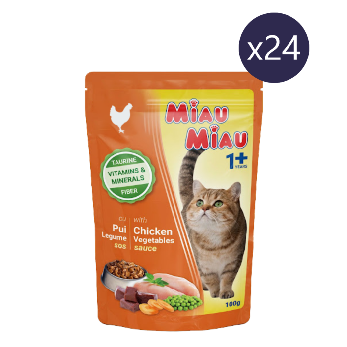 Pachet Economic Hrană Umedă Pisică Adult, MIAU MIAU, Pui și Legume în Sos, 24x100g [1]