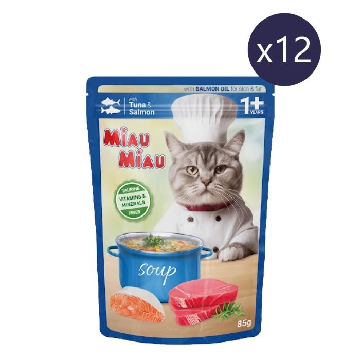 Pachet Economic Hrană Umedă Pisică Adult, MIAU MIAU, Ton și Somon în Supă, 12x85g [1]