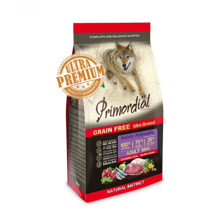 Hrană Uscată Câine Adult, PRIMORDIAL Holistic, Talie Mică, Sardine și Gâscă, 2kg [1]