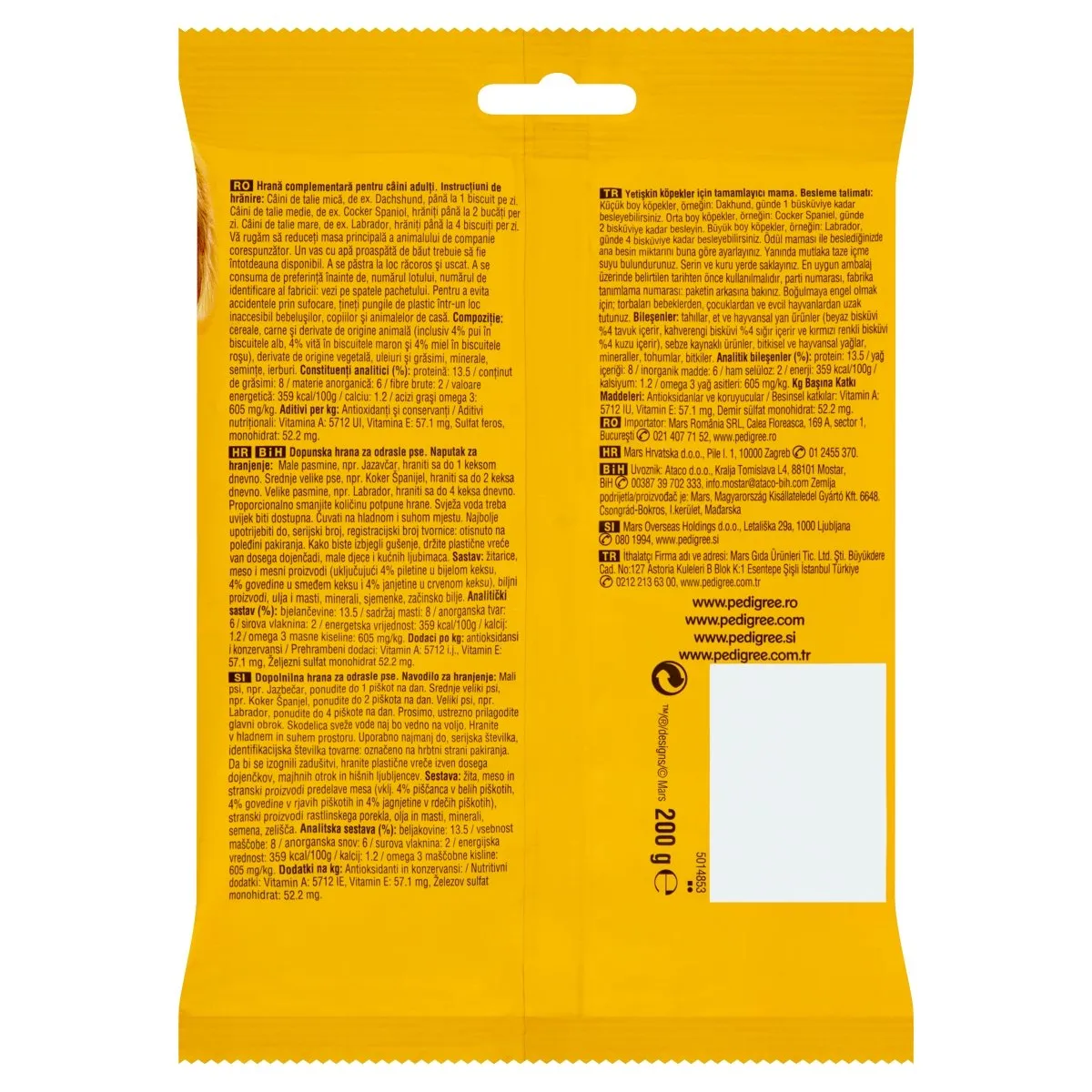Recompense pentru Câine Adult, PEDIGREE Biscrock, Biscuiți, Multi Mix, Pui, Miel și Vită, 200g [2]
