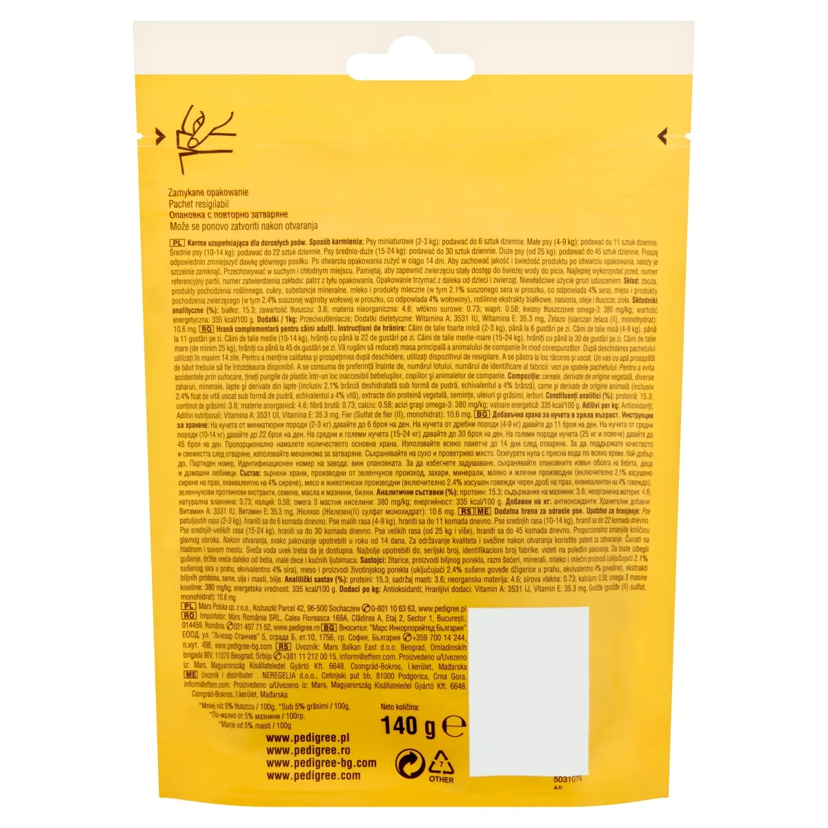 Recompense pentru Câine Adult, PEDIGREE Tasty Bites, Pernițe cu Brânză, 140g [2]