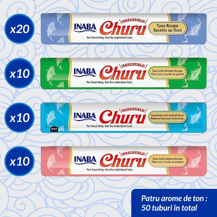 Recompense Cremoase Pisică Adult, CHURU Varieties, Varietăți de Ton, 50 bucăți [2]