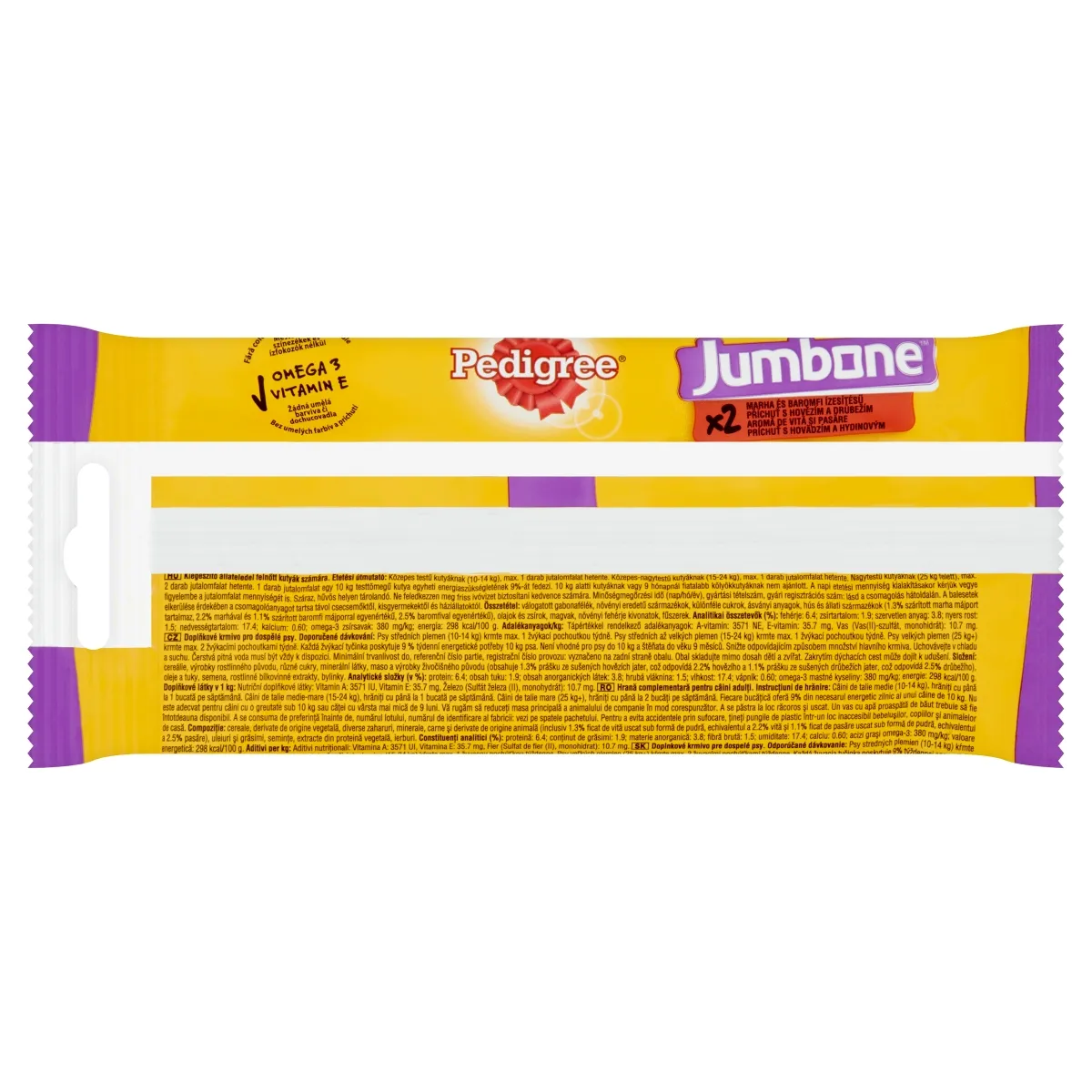 Recompense pentru Câine Adult, PEDIGREE Jumbone Medium, Batoane, Vită și Pasăre, 180g, 2 bucăți [2]