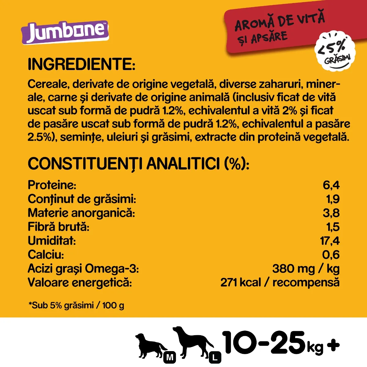Recompense pentru Câine Adult, PEDIGREE Jumbone Medium, Batoane, Vită și Pasăre, 180g, 2 bucăți [6]