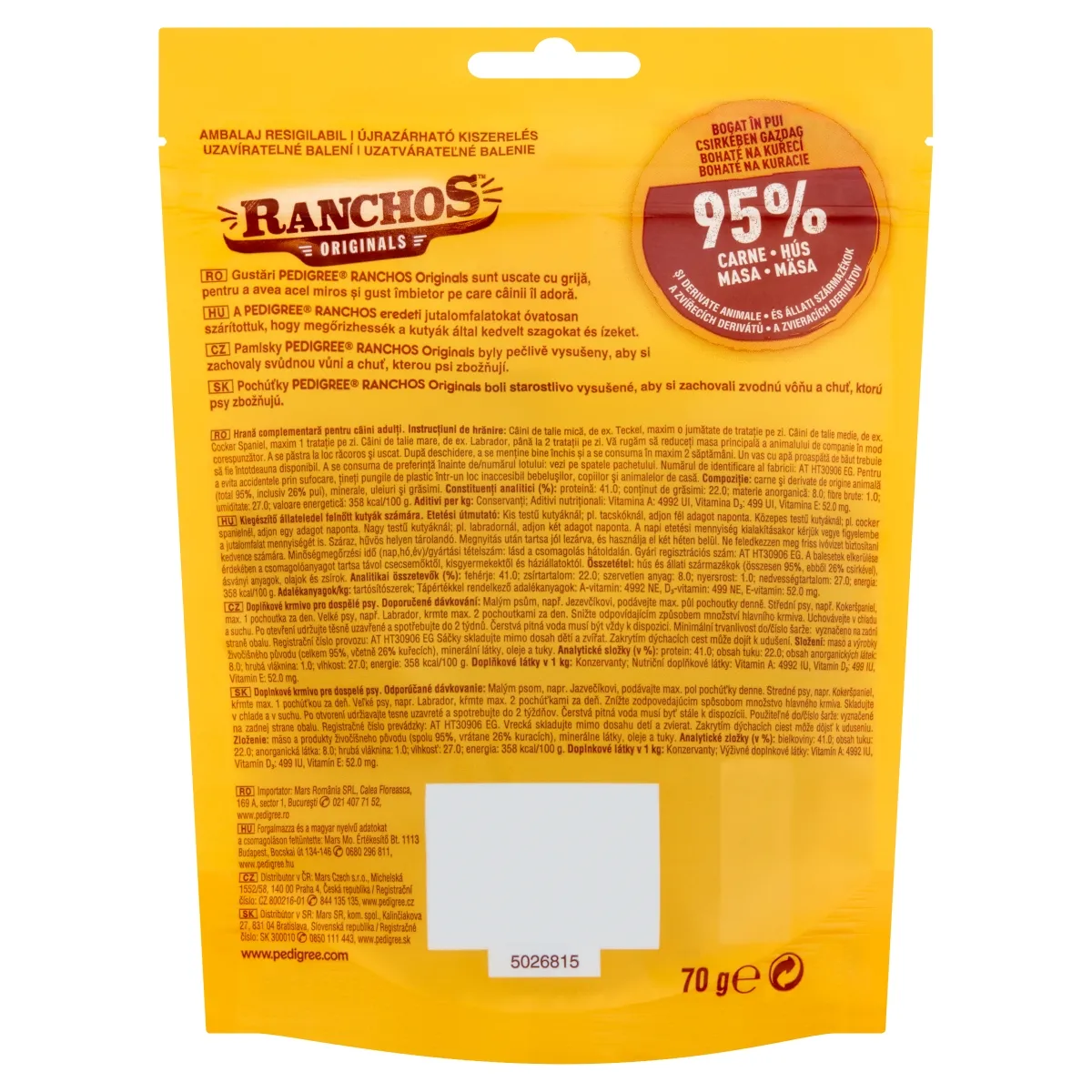 Recompense pentru Câine Adult, PEDIGREE Ranchos, Fâșii de Vită, 70g [2]