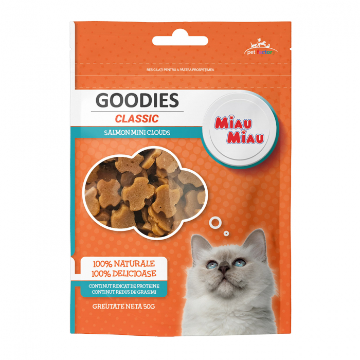 Recompense pentru Pisică Adult, MIAU MIAU Goodies Classic, Mini Cloud, Somon, 50g [1]