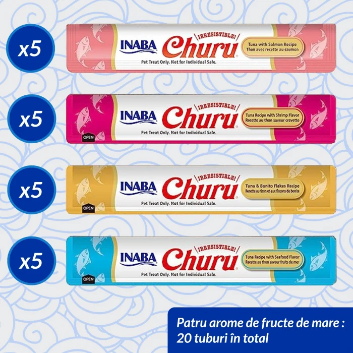 Recompense Cremoase Pisică Adult, CHURU Varieties, Varietăți de Fructe de Mare, 20 bucăți [2]