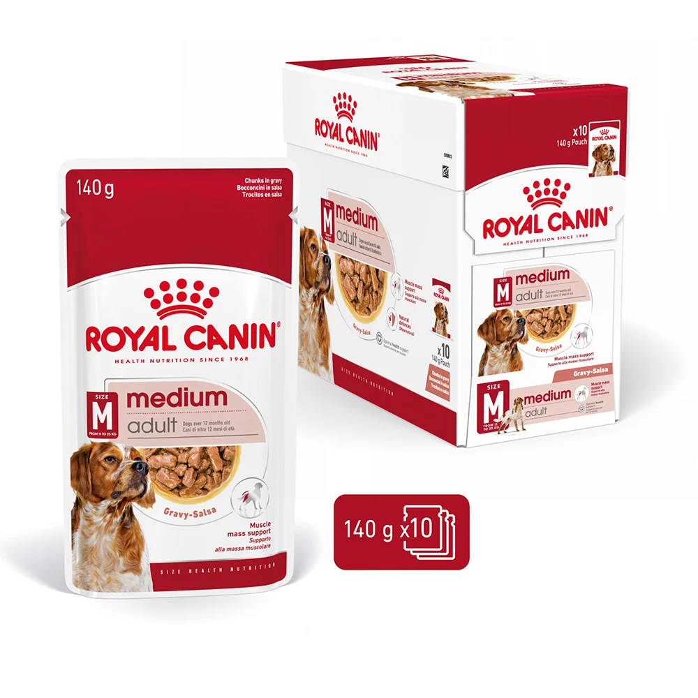 ROYAL CANIN Medium Adult, hrană umedă câine (în sos), 10x140g [3]