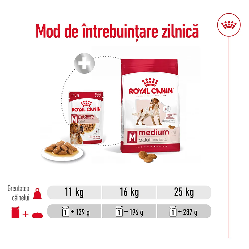 ROYAL CANIN Medium Adult, hrană umedă câine (în sos), 10x140g [8]