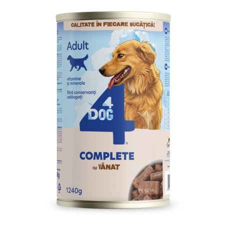 Câini - Hrană Umedă Câine Adult, 4DOG Conservă, Vânat, 1240g