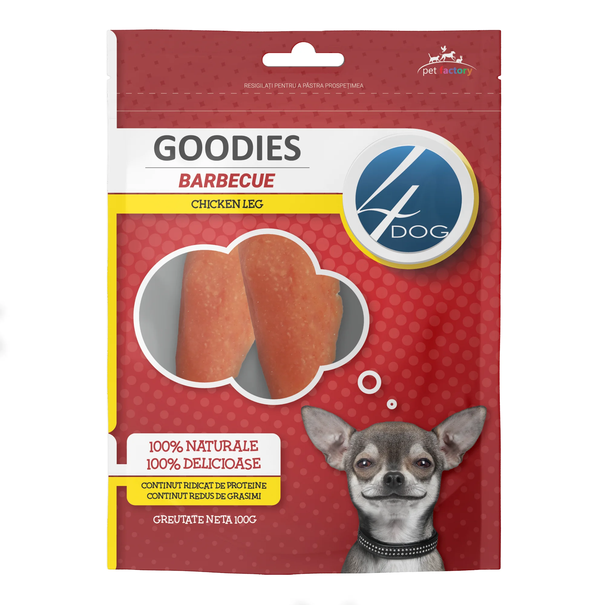 Câini - Recompense pentru Câine Adult, 4DOG GOODIES Barbecue, Copan de Pui, 100g
