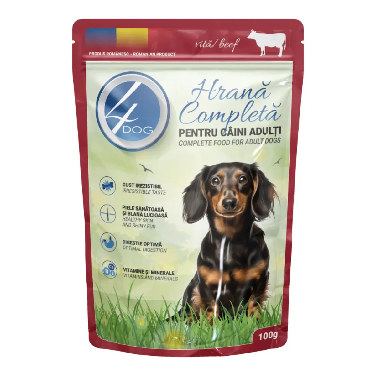 Hrana pentru caini - Hrana Umeda Caine Adult, 4DOG, Vita in sos, 100g