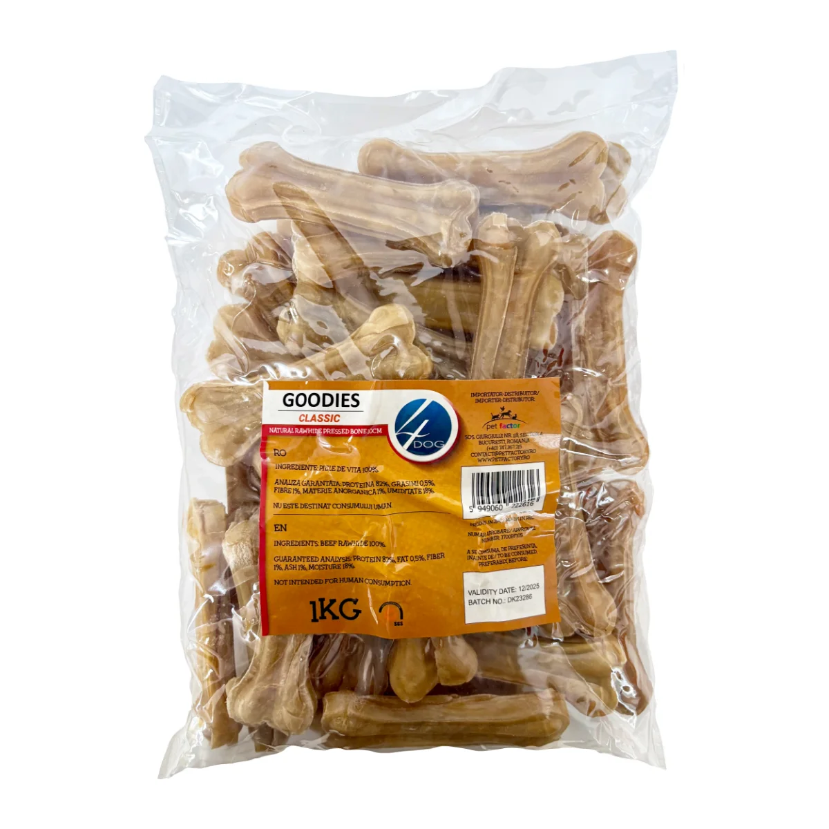 Câini - Recompense pentru Câine Adult, 4DOG, Oase din Piele Presată, 10cm, 1kg