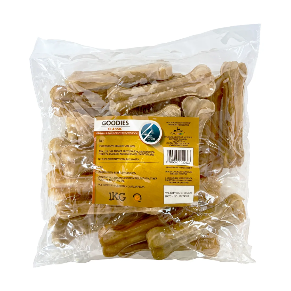 Câini - Recompense pentru Câine Adult, 4DOG, Oase din Piele Presată, 12,5cm, 1kg