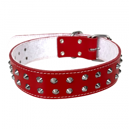 Zgărzi, Lese & Hamuri - Zgardă pentru Câine, 4DOG, Piele și Pâslă, Ornamente, Roșie, Nr. 6, 40/740 mm