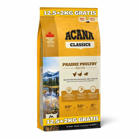 Câine Adult - Hrană Uscată Câine Adult, ACANA Classic Prairie Poultry, Pui și Curcan, 12,5+2kg CADOU