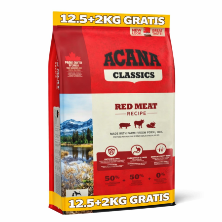 Hrană Uscată Câini - Hrană Uscată Câine Adult, ACANA Classic Red, Vită, Miel și Porc, 12,5+2kg CADOU