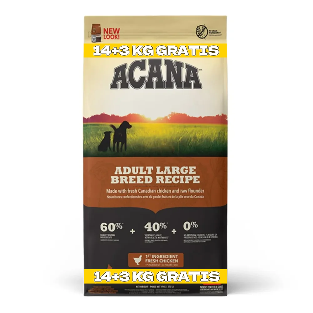 Câini - Hrană Uscată Câine Adult, ACANA Heritage, Talie Mare, 14+3kg CADOU