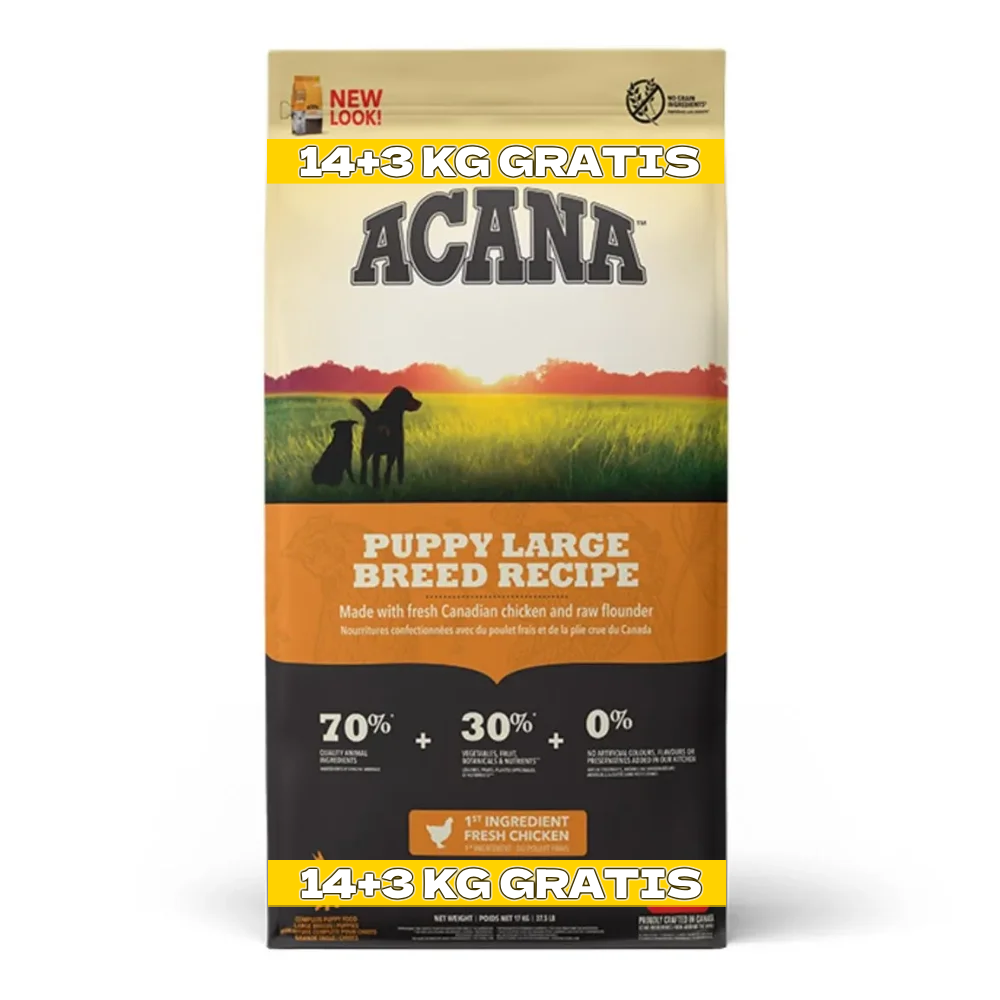 Câini - Hrană Uscată Câine Junior, ACANA Heritage, Talie Mare, 14+3kg CADOU