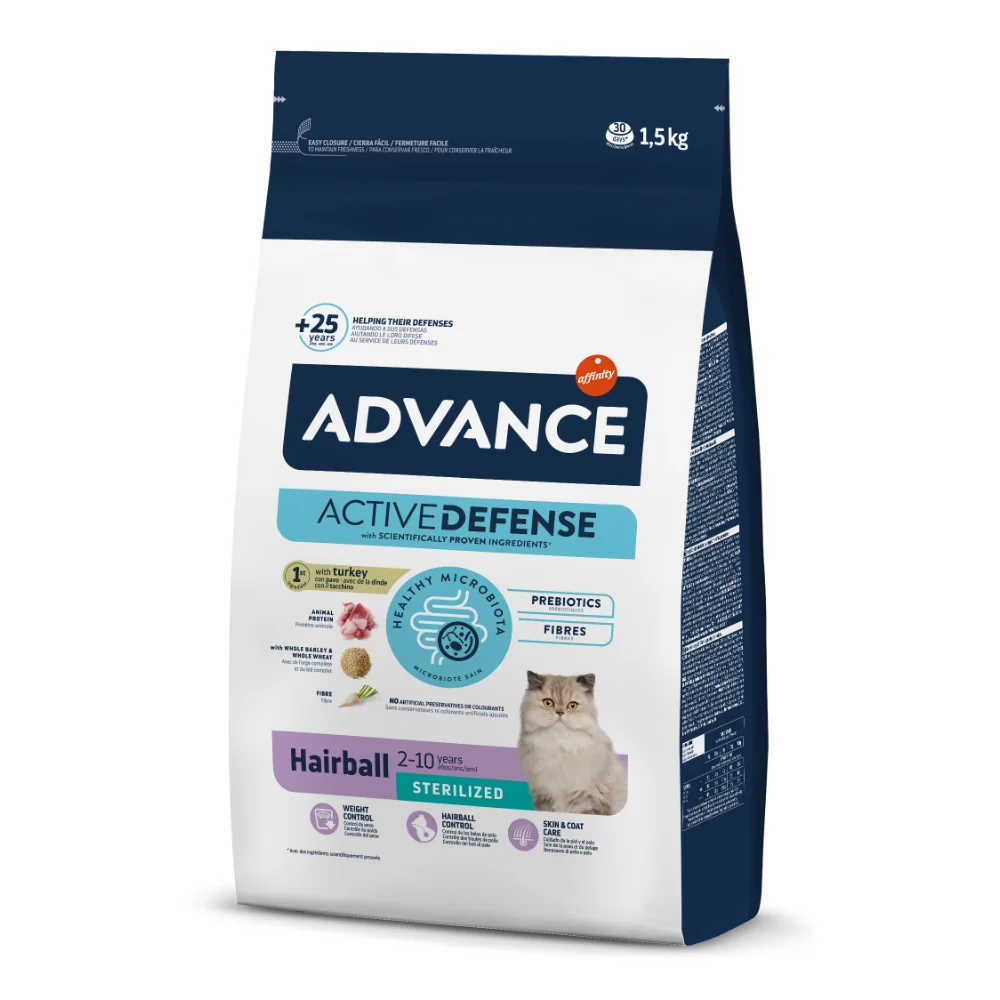 ADVANCE Hairball, Hrană Uscată Pisică Adult, Sterilizat, Curcan și Orez, 1,5kg [0]