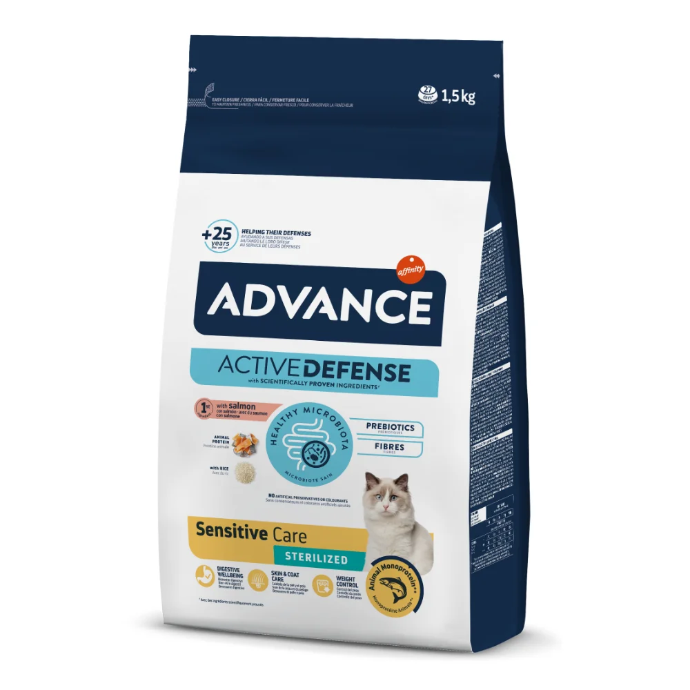 Pisică Adult - ADVANCE Sensitive, Hrană Uscată Pisică Adult, Sterilizat, Somon și Orez, 1,5kg