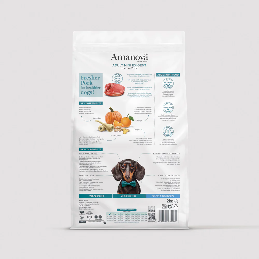 Hrană Uscată Câine Adult, AMANOVA Exigent, Talie Mică, Porc, 7kg [1]