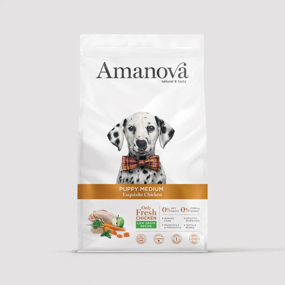 Hrană Uscată Câine Junior, AMANOVA, Hipoalergenic, Talie Medie, Pui, 2kg