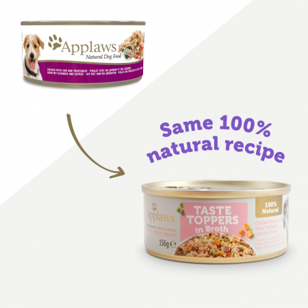 Applaws Toppers cu Pui, Sunca si Vegetale in Supa, Hrana Umeda Caine 156g [1]