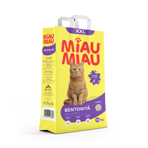 Pisici - Așternut Igienic pentru Pisică, MIAU MIAU Bentonită, Lavandă, 10kg