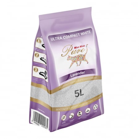 Așternut Igienic Pisici - MIAU MIAU Pure Bentonită, Așternut Igienic pentru Pisică, Lavandă, 5L