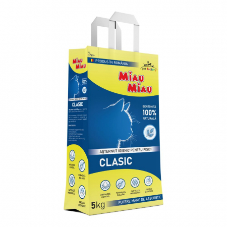 Așternut Igienic Pisici - MIAU MIAU Bentonită, Așternut Igienic pentru Pisică, Clasic, 5kg