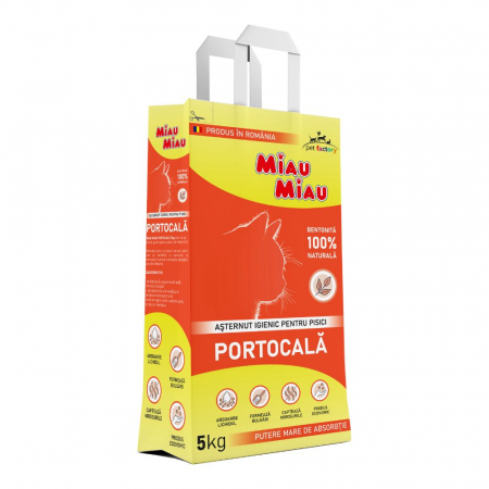 Așternut Igienic Pisici - MIAU MIAU Bentonită, Așternut Igienic pentru Pisică, Portocală, 5kg