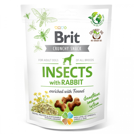 Proteice - Recompense pentru Câine Adult, BRIT CARE Crunchy Cracker, Insecte, Iepure și Fenicul, 200g