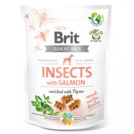 Câini - Recompense pentru Câine Adult, BRIT CARE Crunchy Cracker, Insecte, Somon și Cimbru, 200g