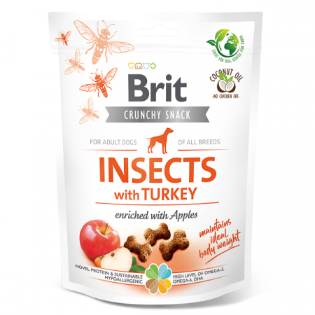 Proteice - Recompense pentru Câine Adult, BRIT CARE Crunchy Cracker, Insecte, Curcan și Mere, 200g