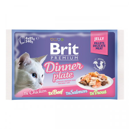 Pisică Adult - Hrana Umeda Pisici BRIT Premium by Nature Multipack Delicate Dinner Plate in Gelatina 4x85g