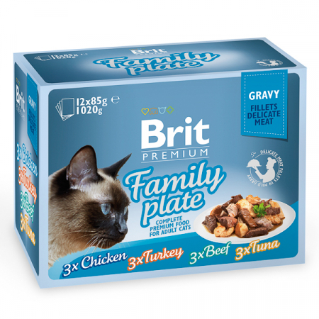 Pisică Adult - Hrana Umeda Pisici BRIT Premium by Nature Multipack Delicate Family Plate in Sos 12x85g