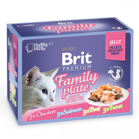 Pisică Adult - Hrana Umeda Pisici BRIT Premium by Nature Multipack Delicate Family Plate in Gelatina 12x85g