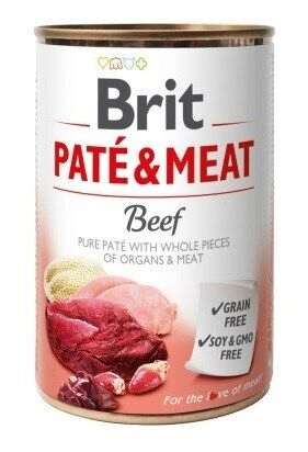 Câini - Brit Pate & Meat, Hrană Umedă Câine Adult, Vită, 400g