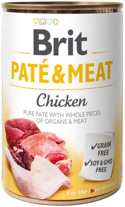 Câini - Brit Pate & Meat, Hrană Umedă Câine Adult, Pui, 400g