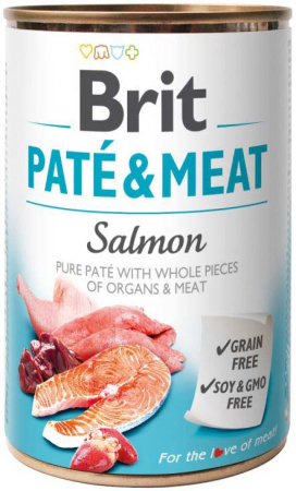 Câini - Brit Pate & Meat, Hrană Umedă Câine Adult, Somon, 400g