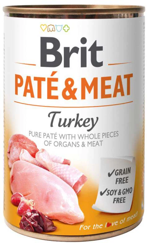 Câini - Brit Pate & Meat, Hrană Umedă Câine Adult, Curcan, 400g