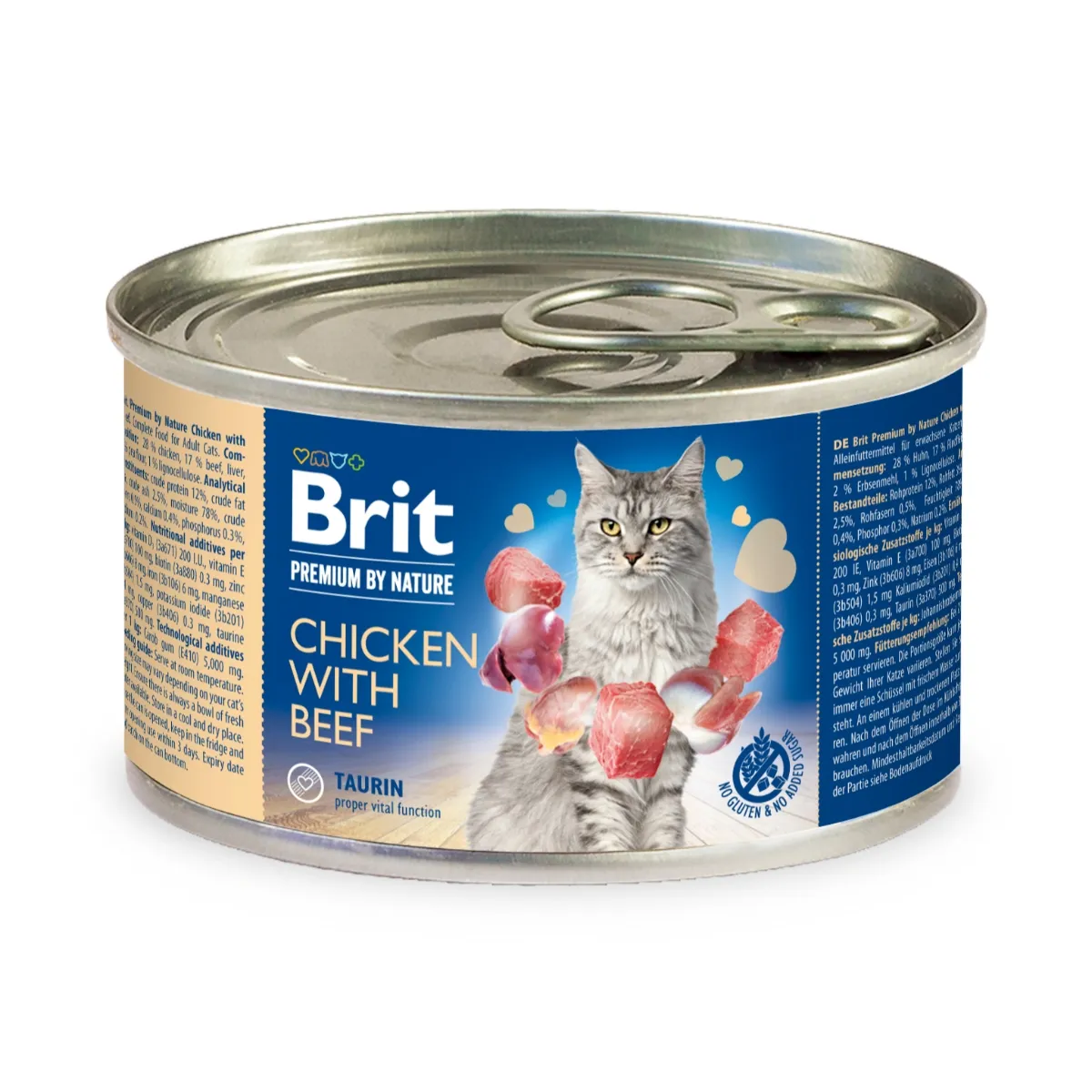 Pisici - BRIT Premium by Nature, Hrană Umedă Pisică Adult, Pui și Vită, 200g