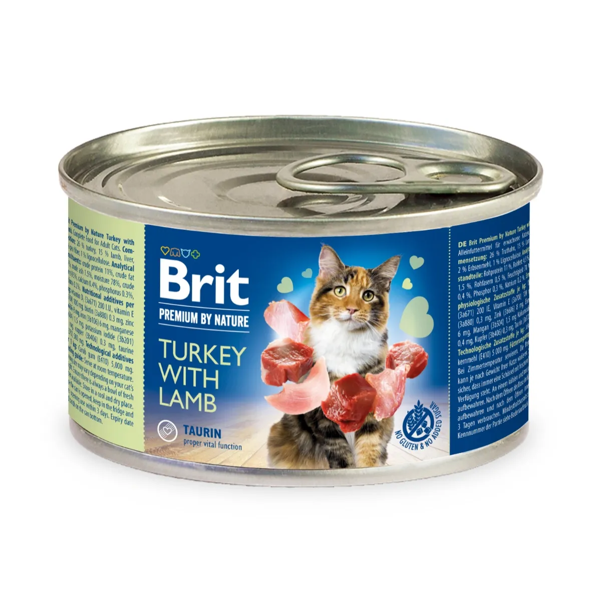 Pisică Adult - BRIT Premium by Nature, Hrană Umedă Pisică Adult, Curcan și Miel, 200g